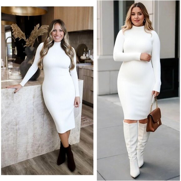 Luxury Stretchable Knitted Sweater Dress - Cozy Yet Elegant Winter Essential - Picture 5 of 5